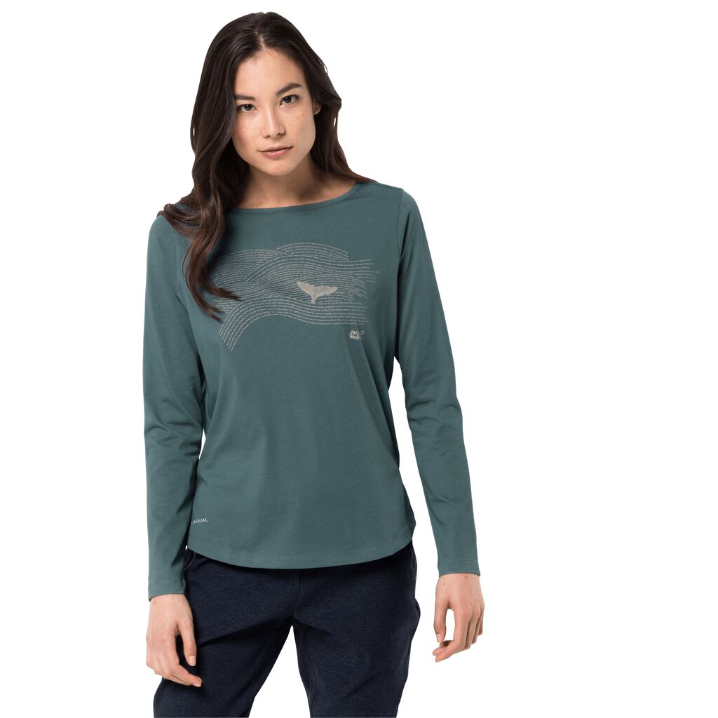 Jack Wolfskin OCEAN FIN LONGSLEEVE Női Pulóver Világos Zöld - NTLDSG-732